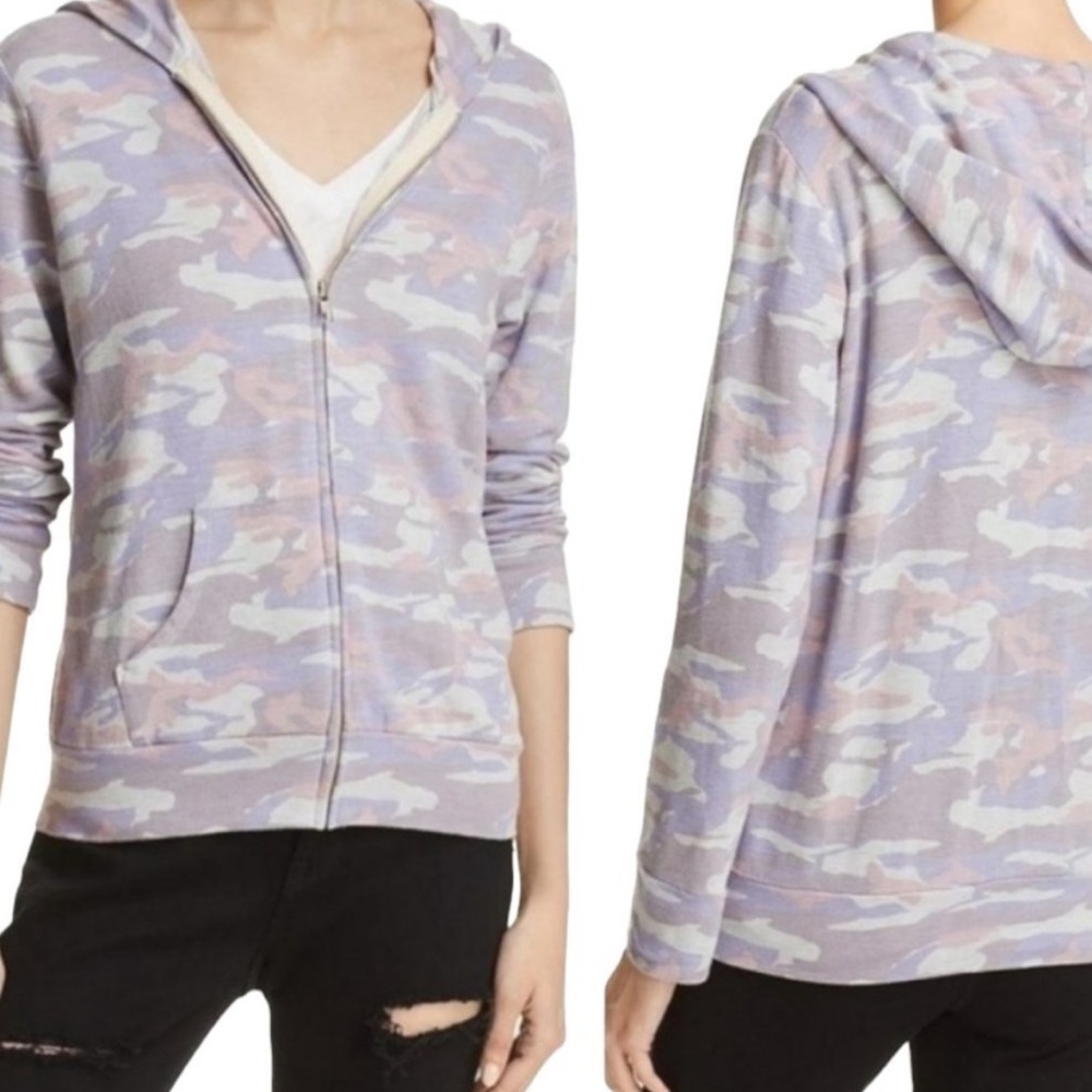 Monrow | Purple Camo Zip Up Hoodie Size Large